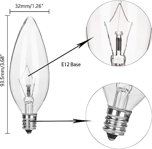 Livhò 10 Pack 60W 120V E12 Base B10 CTC Incandescent Clear Light Bulbs - Livho