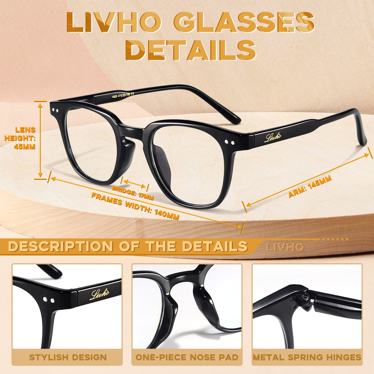 livho 3 pack Fashion Acetate Round Blue Light Blocking Glasses for Women Men, Computer Gaming Glasses Anti Eye Strain Eyewear w/Case - Livho