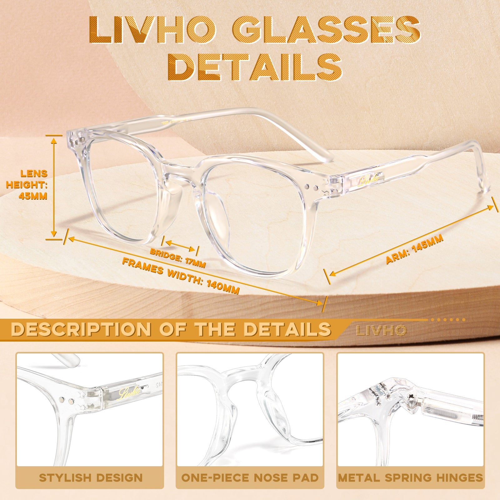 livho Fashion Acetate Round Blue Light Blocking Glasses for Women Men, Computer Gaming Glasses Anti Eye Strain Eyewear w/Case - Livho