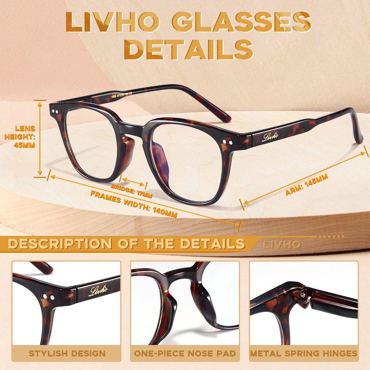 livho Fashion Acetate Round Blue Light Blocking Glasses for Women Men, Computer Gaming Glasses Anti Eye Strain Eyewear w/Case - Livho
