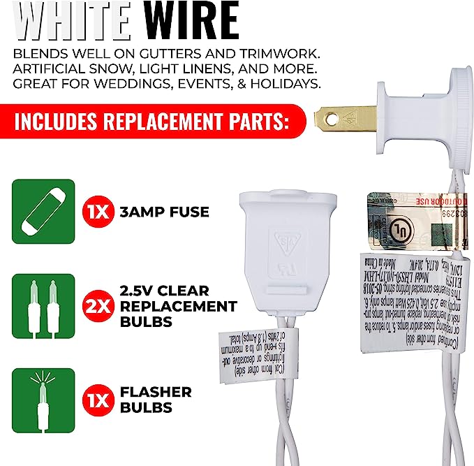 Livhò Vermont 50 Clear Christmas Lights on White Wire, - Livho