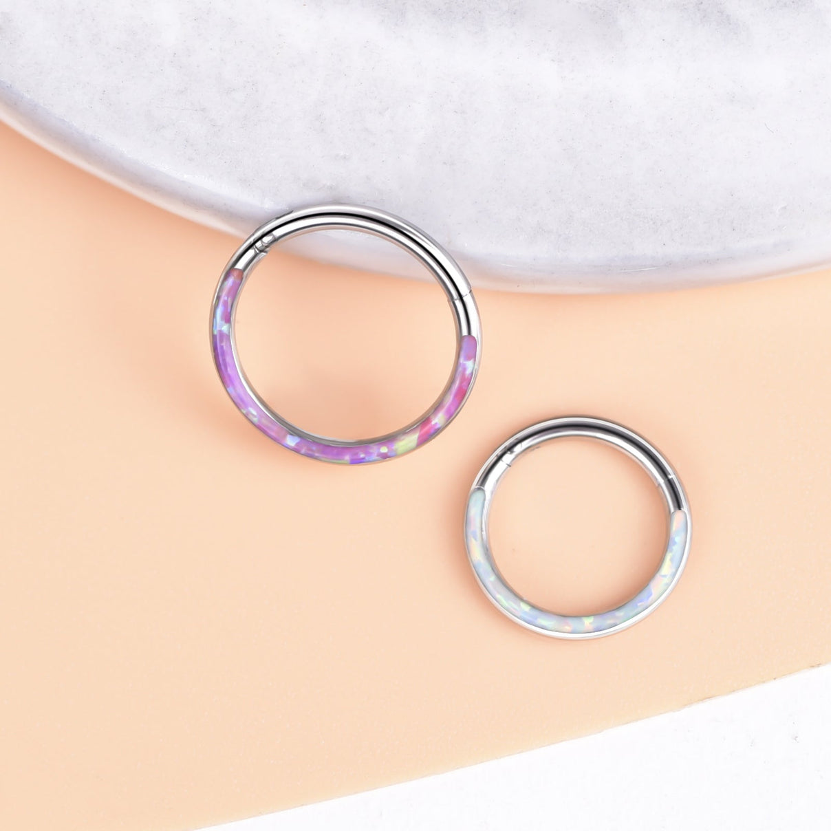 Silver nose ring with blue opal silver nose hoop with blue opal